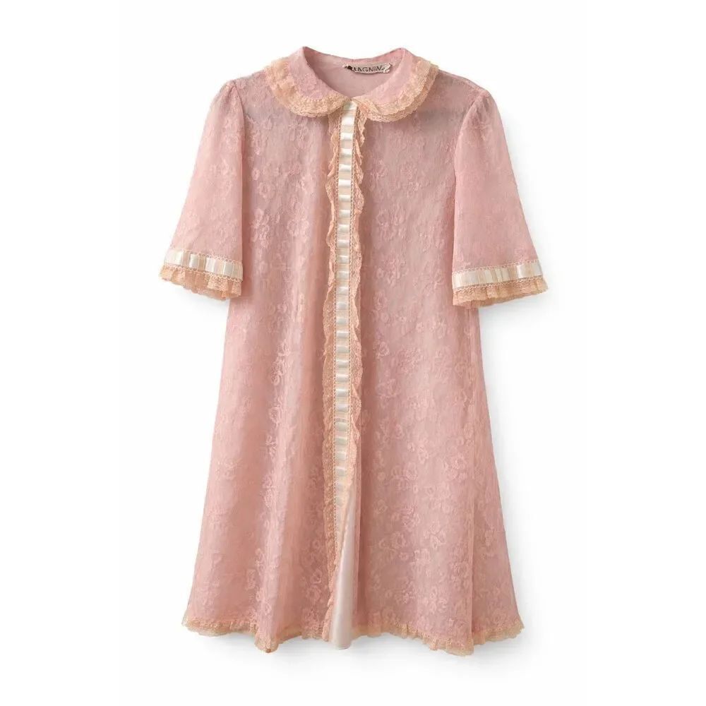I. Magnin & Co. Dusty Pink Lacey Nightgown Robe Size Small Medium See Measure